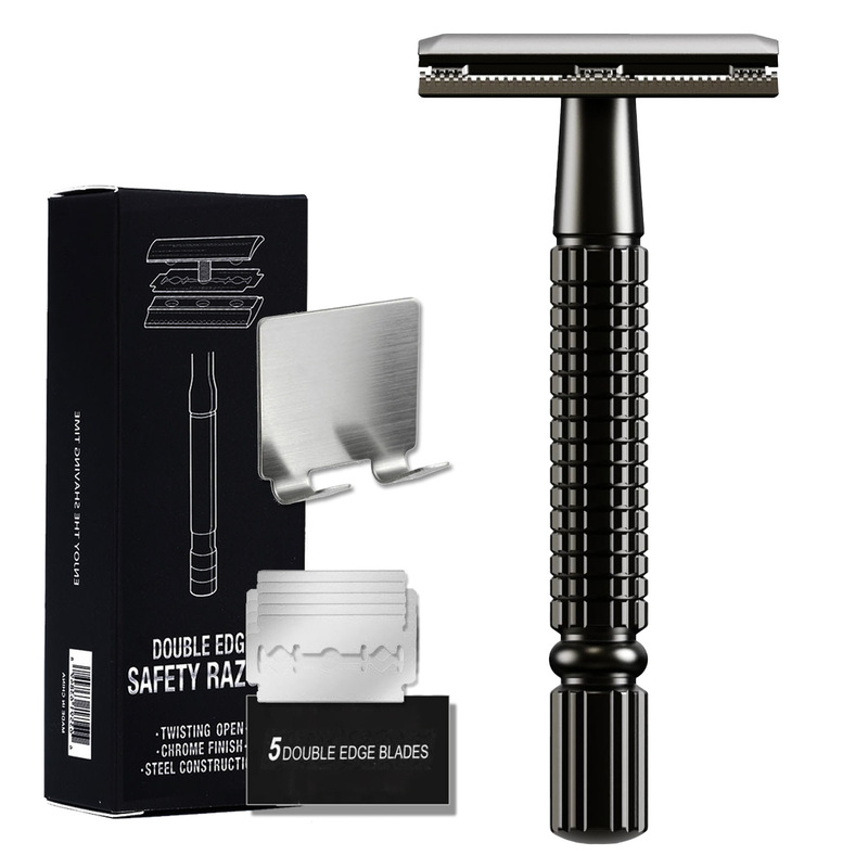 Double-sided razor old-fashioned manual safety razor razor metal scraper with holder a box of double-sided blades