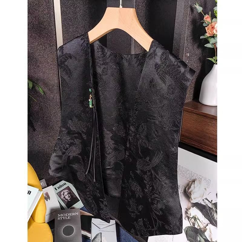 Noble nuevo estilo chino de alto grado retro estilo nacional hebilla jacquard chaleco para mujeres más tamaño ropa exterior de alta gama image 3