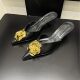 2025 Spring New Women's Shoes Fashion European and American Style Metal Camellia Pointed Thin Heel High Heel Baotou Half Slippers for Women