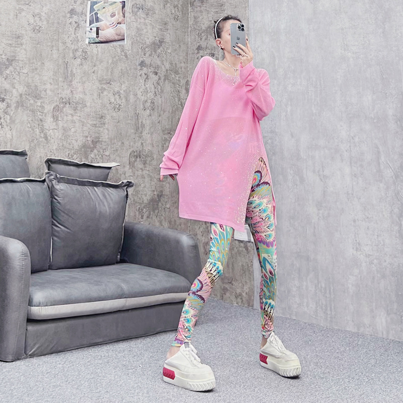 Printed high waist leggings women's outer wear tights European and American high elastic yoga pants pencil long pants one-piece delivery