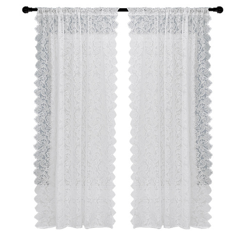 Fresh lace curtains, white warp-knitted window sheers—elegant European-style pastoral door curtains for living rooms and bedrooms, ready-to-hang products available via cross-border dropshipping.