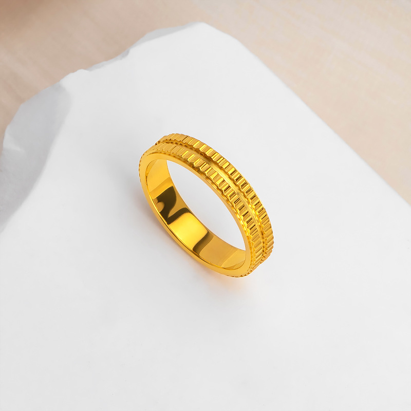高级感设计简约齿轮纹理戒指钛钢不掉色镀18k金食指戒指环女