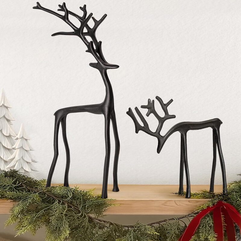 Cross-Border Hot-Selling Black Reindeer Statues Alloy 2-Piece Set Black Reindeer Figurines Desktop Decorations Cross-Border Hot-Selling Black Reindeer Statues Alloy 2-Piece Set Black Reindeer Figurines Desktop Decorations