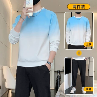 定制春季新款圆领卫衣套装男休闲百搭两件套青少年宽松户外运动装