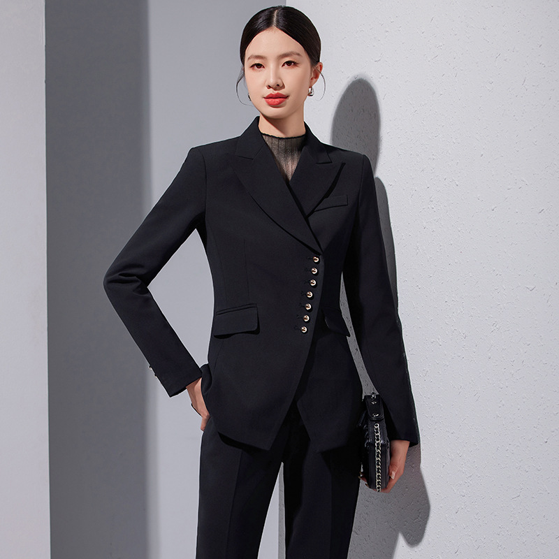 High-end Black Suit suit Women's Spring and Autumn Business Wear Temperament Goddess Fan Hotel Manager Work Clothes Suit Jacket High-end Black Suit suit Women's Spring and Autumn Business Wear Temperament Goddess Fan Hotel Manager Work Clothes Suit Jacket
