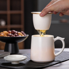 羊脂玉白磁マグカップ三点セット家庭用お茶分離事務カップビジネスプレゼント卸売りロゴ