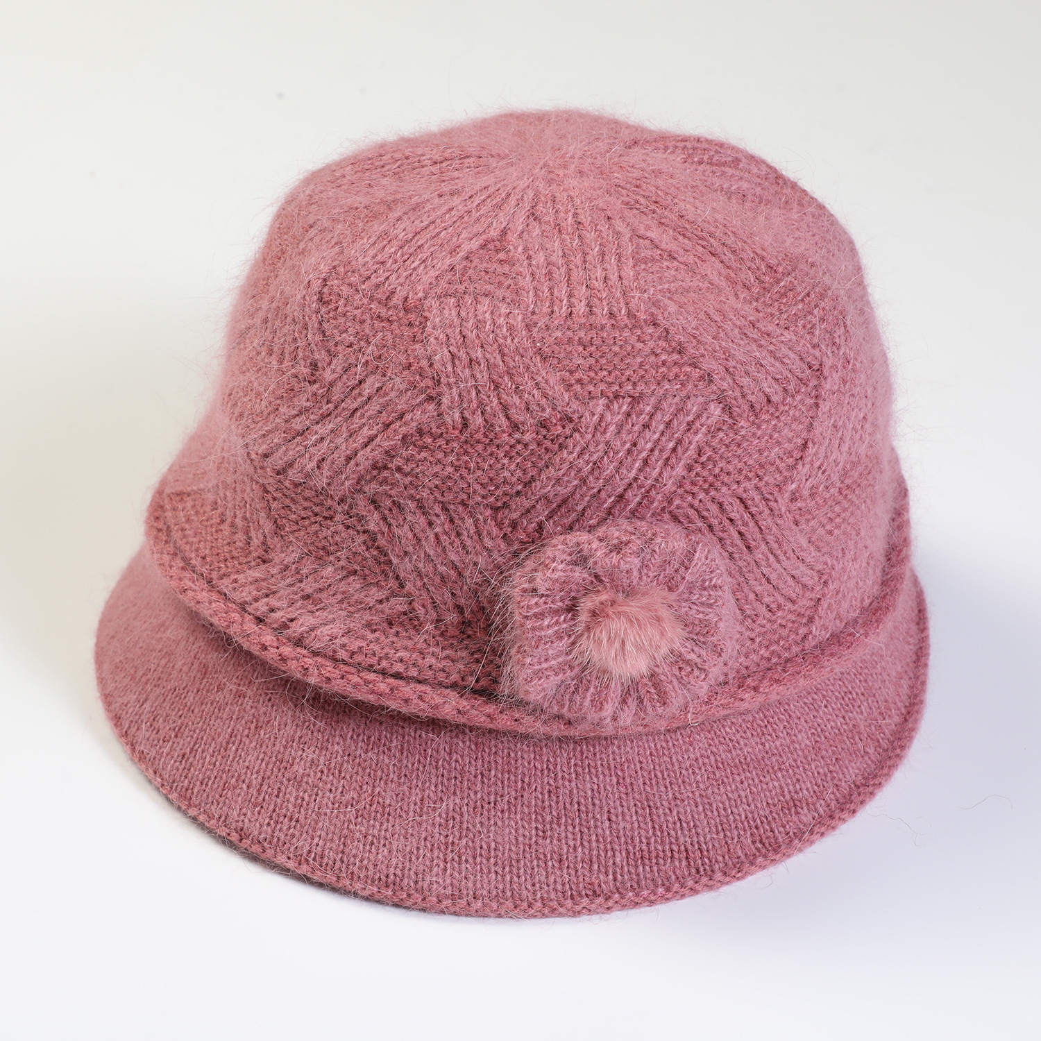 Gestrickte Damen Mütze Mit Kaninchenhaar Warm Für Den Winter_voghion.com