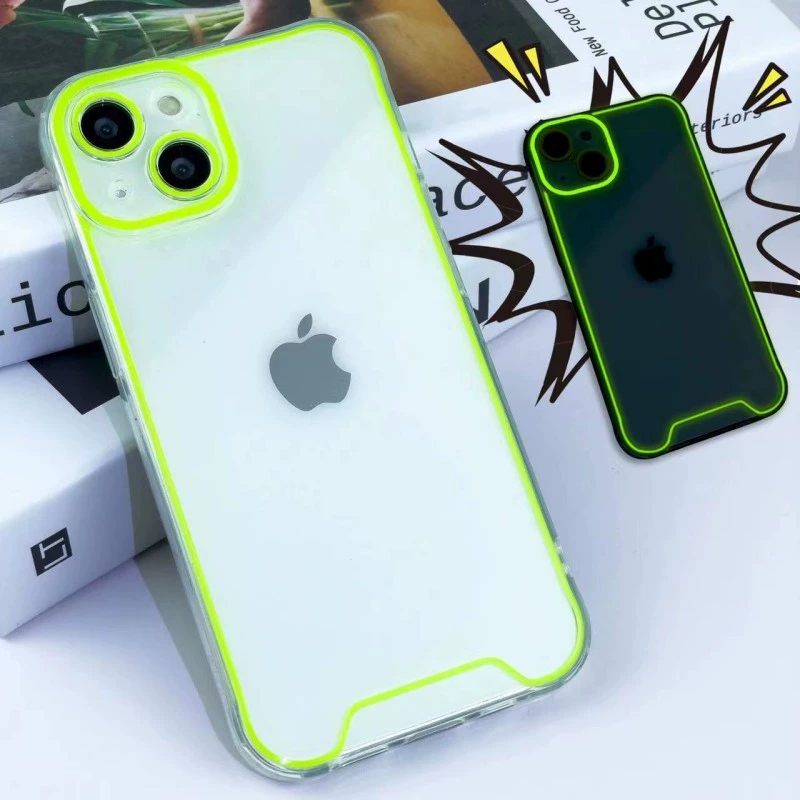 Transparent Protective Phone Case for iPhone — Neon Edge, Drop Protection, Multiple Models