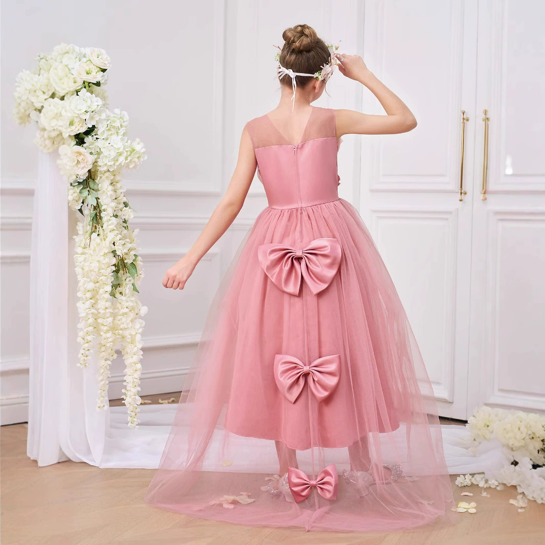 Платье на выпускной для девочек кружевное с 3D юбкой и бантом, свадебное платье, европейский стиль, 8–12 лет, бренд: Other