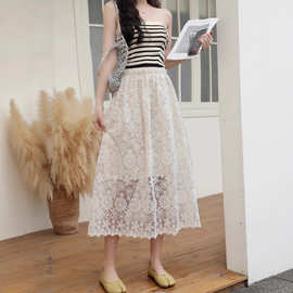 针织蕾丝半身裙女秋冬新款松紧高腰显瘦中长款a字包臀裙