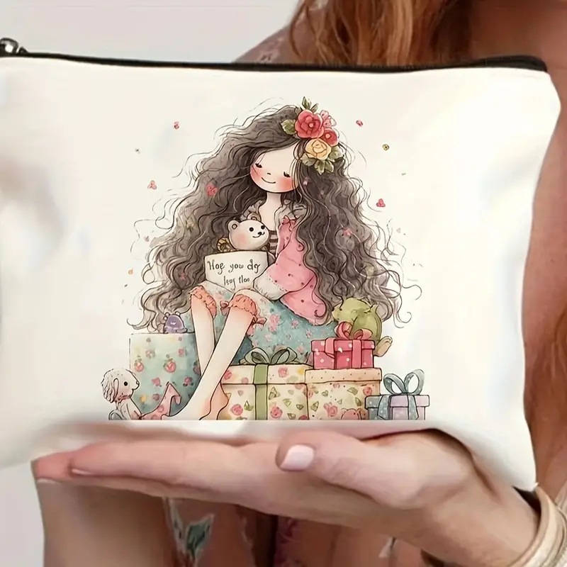 Bolsa de cosméticos populares de las mujeres de Amazon bolsa de cosméticos impreso bolsa de almacenamiento de lino impermeable bolsa de cremallera