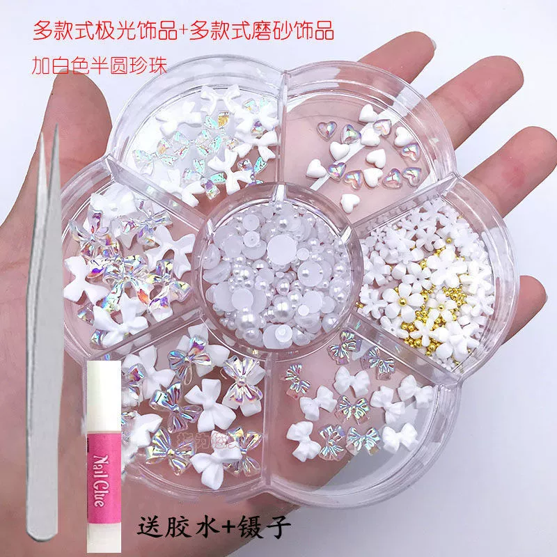 Ювелирные изделия для дизайна ногтей в форме бабочки, маленькие ювелирные изделия, полукруглая жемчужная нашивка, легкий матовый бант, студенческий лак для ногтей, декоративный бриллиант