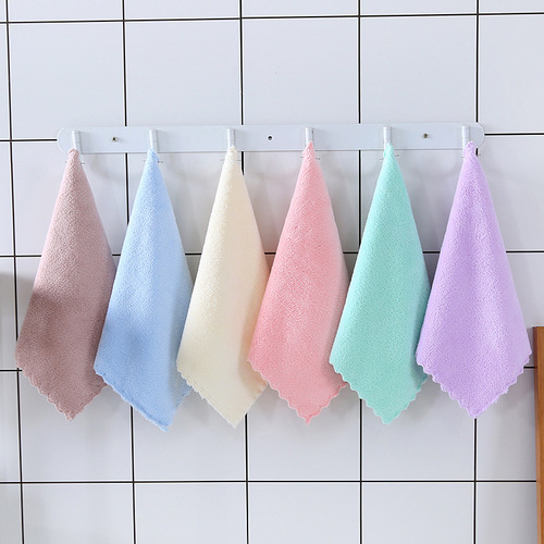 Plain Edge Coral Fleece Square Scarf Wholesale Kindergarten Face Towel Soft Absorbent Household Kitchen Cleaning Cloth