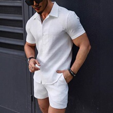 H 74814 Men's Short Sleeve Shirt Shorts Set ��ʿ����̿���װ