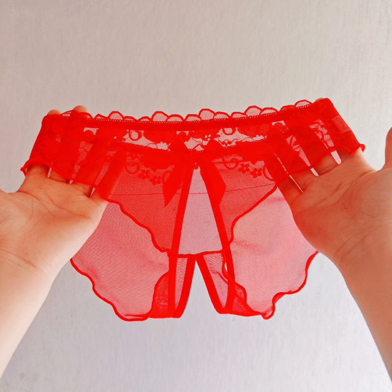Factory direct supply: open-crotch, seductive lace panties, mesh, transparent, hollow-out, easy-to-remove, hot triangle panties for women, summer
