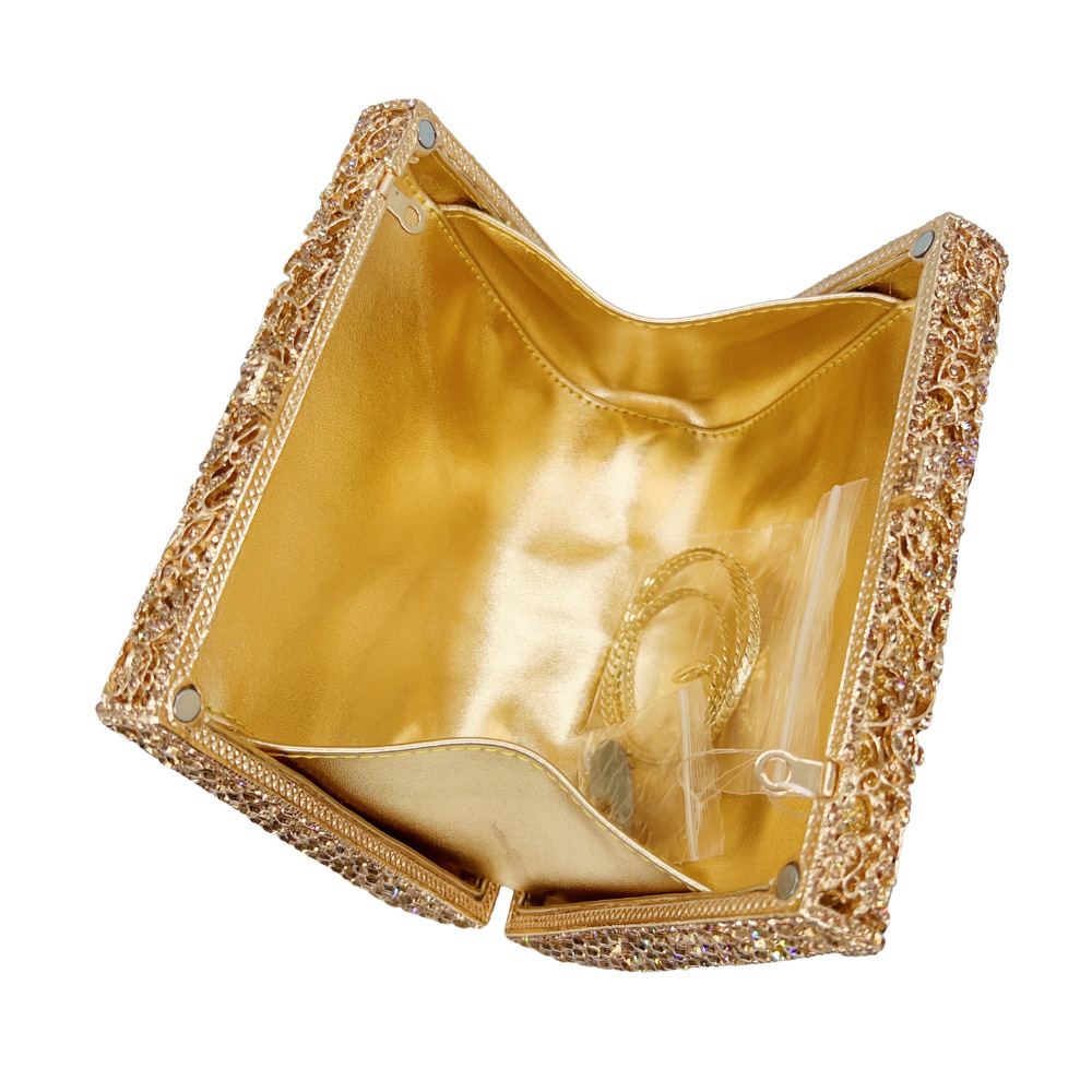 Túi clutch nữ cầm tay đính kim cương thủy tinh dự tiệc phong cách Âu Mỹ — Màu vàng