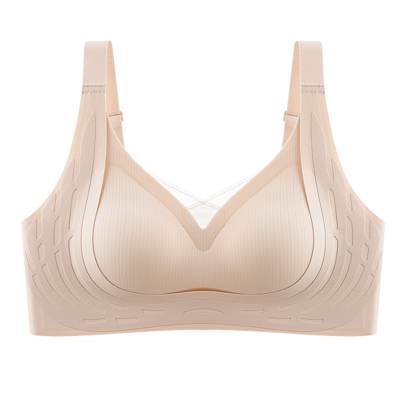 Ropa interior sin costuras para mujer, colección de leche de verano, antiflacidez, fruncido, pecho pequeño, soporte suave, sujetador de látex ajustable