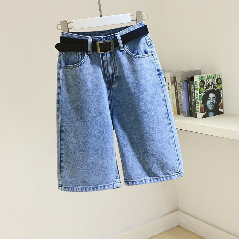 Light Blue Denim Women's Shorts 2021 Summer Korean Style High-Waisted Cycling Shorts Slimming Wide-Leg Mid-Length Pants Light Blue Denim Women's Shorts 2021 Summer Korean Style High-Waisted Cycling Shorts Slimming Wide-Leg Mid-Length Pants