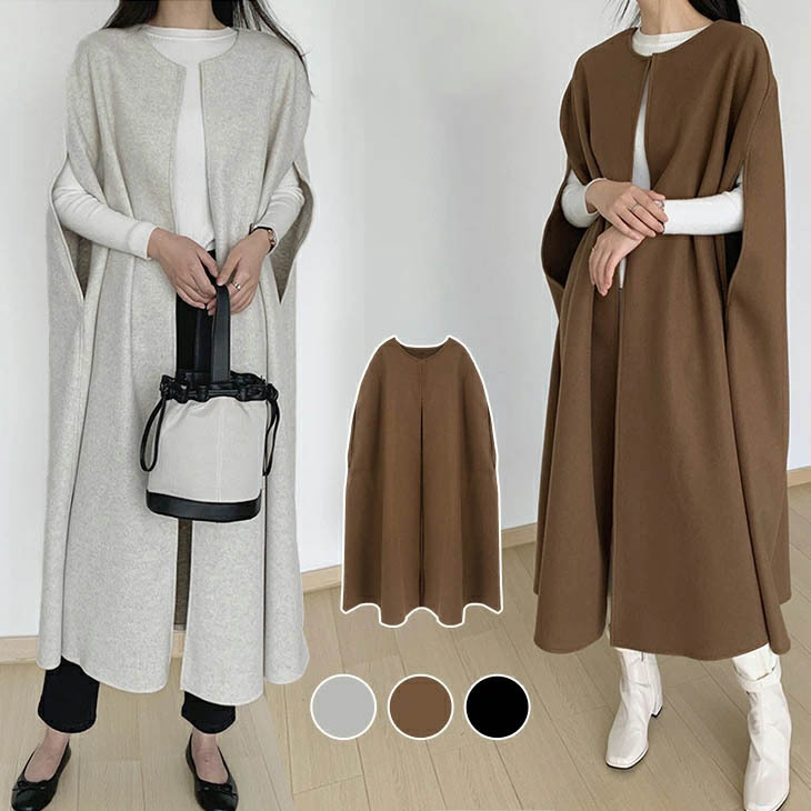 Autumn and Winter Japanese and Korean new Japanese style design woolen coat women's loose cloak solid color mid-length woolen coat Autumn and Winter Japanese and Korean new Japanese style design woolen coat women's loose cloak solid color mid-length woolen coat