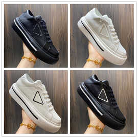 2024年春季真皮帆布小白鞋男士增高厚底运动休闲系带圆头透气韩版