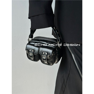 Autumn and Winter New Niche Design Functional Spice Girls Diablo Double Pocket Phone Bag Small Square Bag Single Shoulder Hand Crossbody Bag