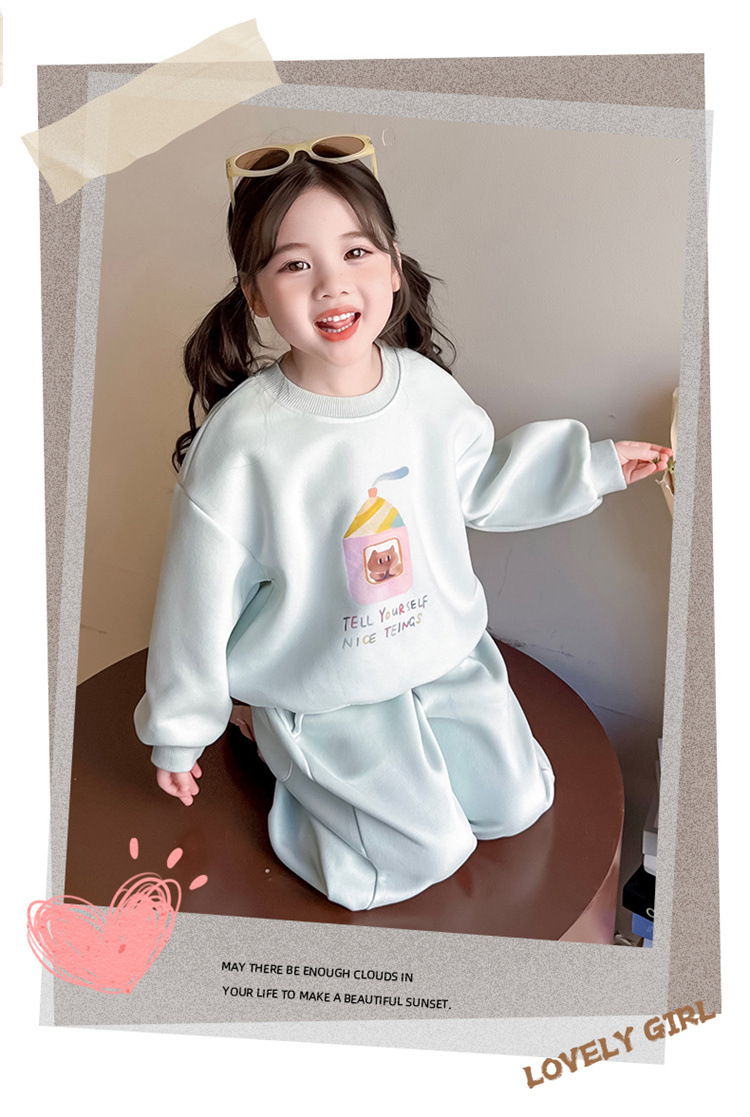 Girls Cartoon Printing Set 2025 Autumn New Children's Korean Version Sweater Sweatpants Long-sleeved Knitted Two-piece Set Trendy_voghion.com