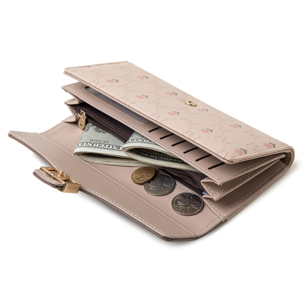 Pu Leather Material Flower Pattern Women's Flower Pu Leather Buckle Wallets