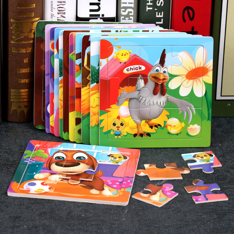 Transfronterizo Amazon Venta caliente de madera 9 piezas de pequeños rompecabezas 1-2-3 años Iluminación bebé Educación temprana Juguetes Personalización