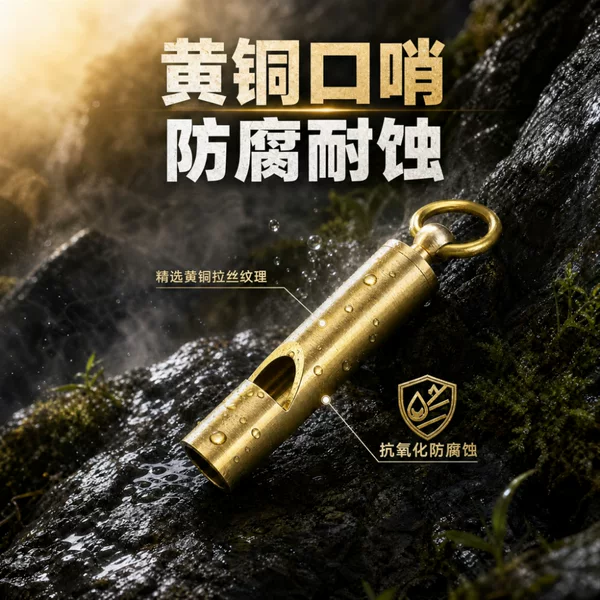 Outdoor Supplies EDC Tool Handmade Brass Survival Whistle Keychain Pendant Vintage Yellow Pure Copper Sonic Whistle