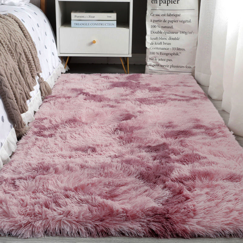 Alfombra teñida de seda sala de estar dormitorio alfombra roja alfombra de cama resistente a la suciedad fácil de cuidar alfombra de pierna alfombra de peluche de color sólido