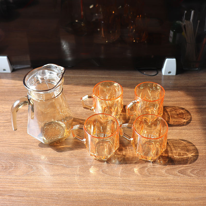 琥珀色のガラス製コールドケトル、冷やした熱湯カップ、5点セット、家庭用ジュースケトル、ウォーターセット、イベントギフト|undefined