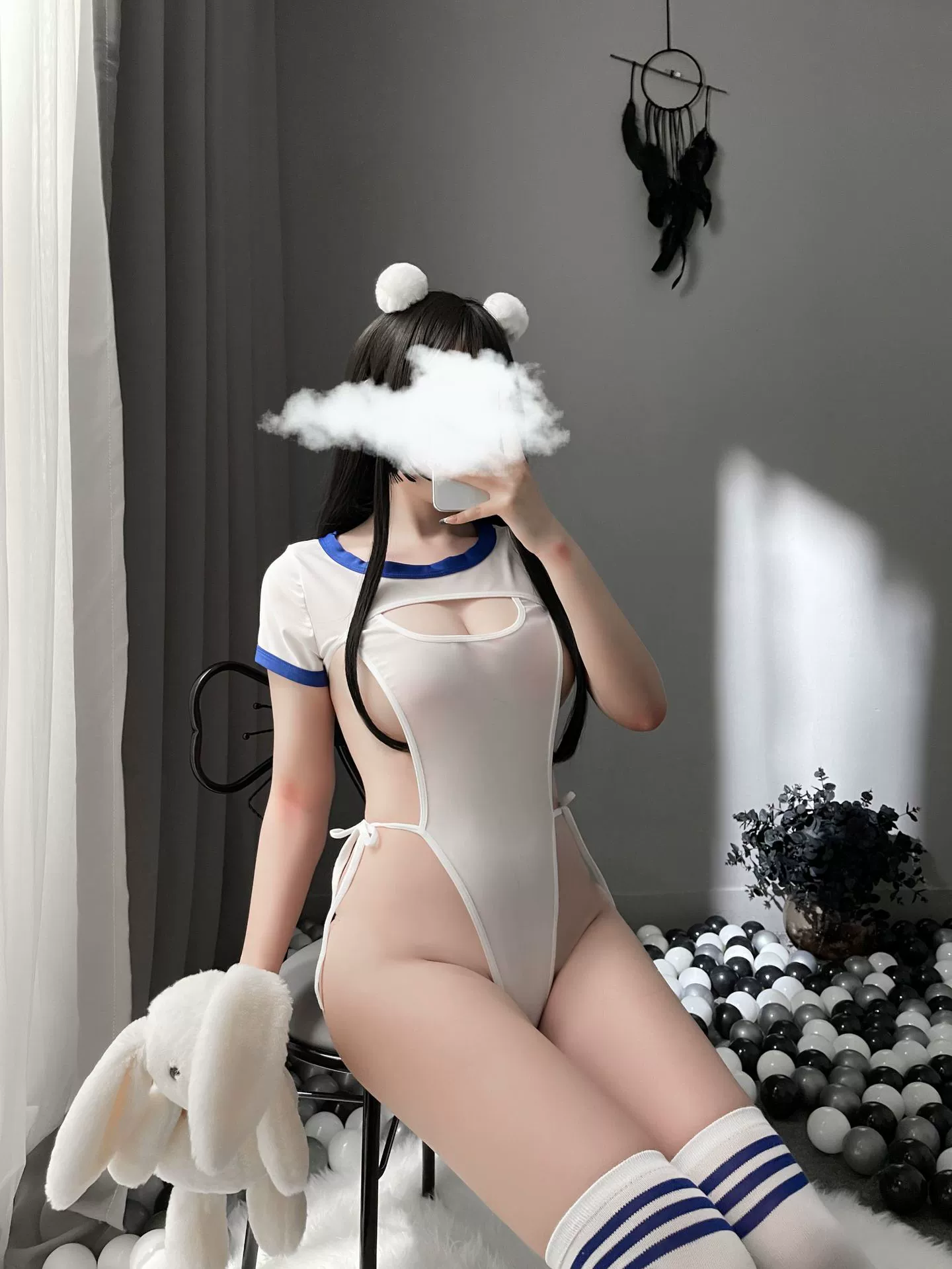 Sexy Schoolgirl One-Piece Swimsuit (Supreme Clothing), Cut-Out Front, One Size 80–130 catties