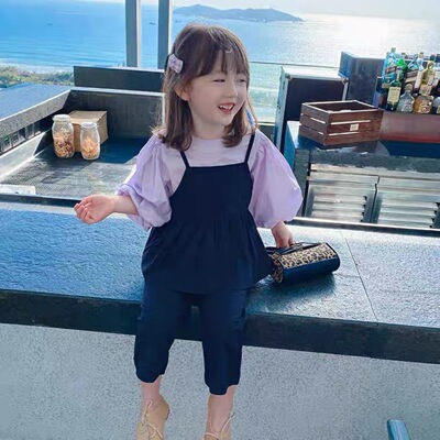 春女童套裝三件套套頭衫春季黑色潮範女純色現貨不連帽褲套裝服飾