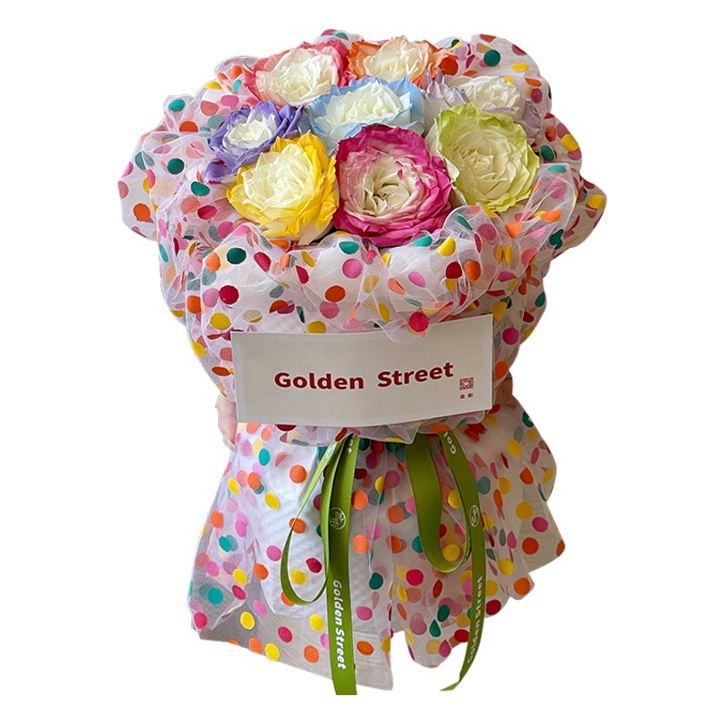 Material de envoltura de flores al por mayor color dot dopamina gasa floral flor papel de embalaje ramo de hilo de flores