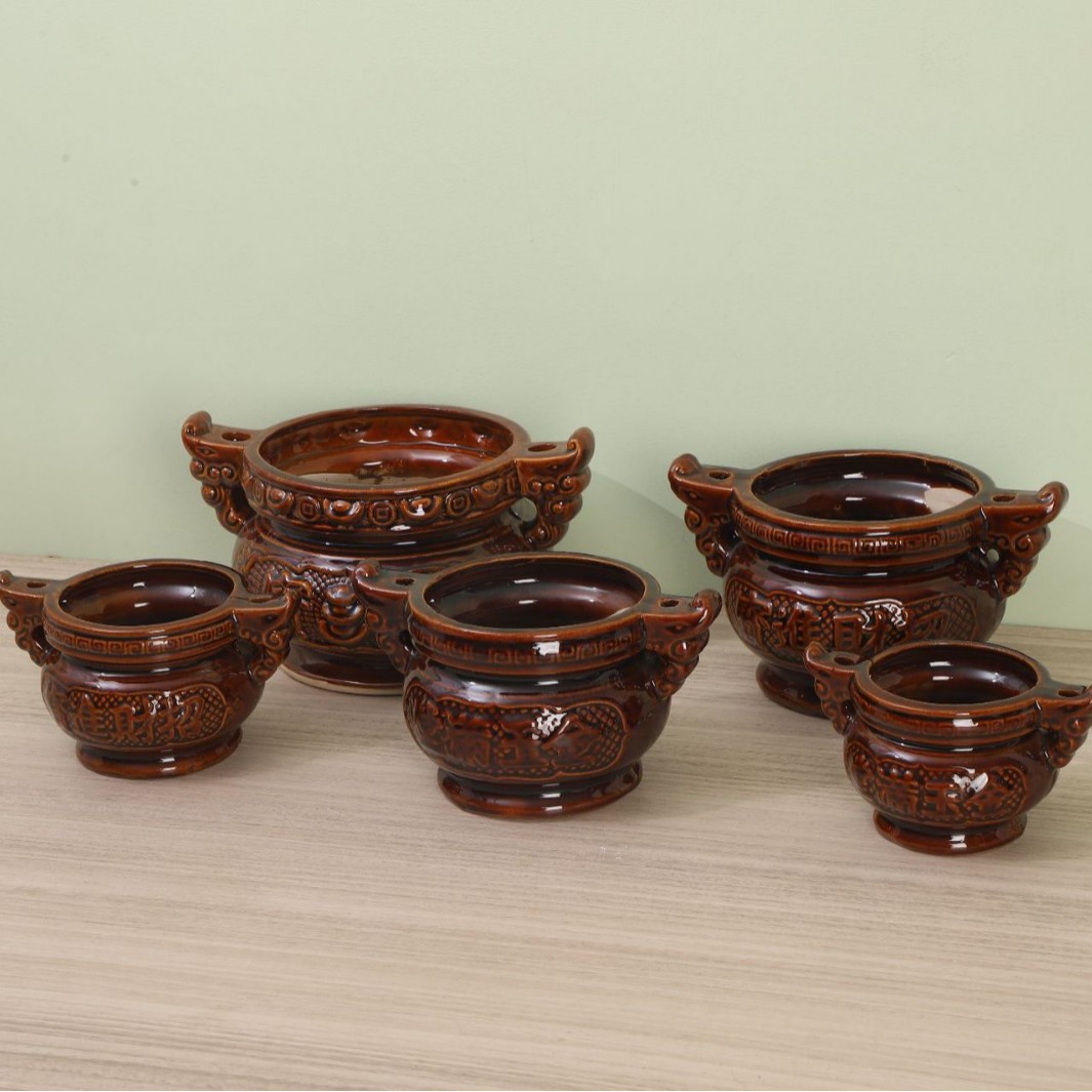 家用供佛室内陶瓷供奉古铜色招财平底香炉上香香炉厂家直销