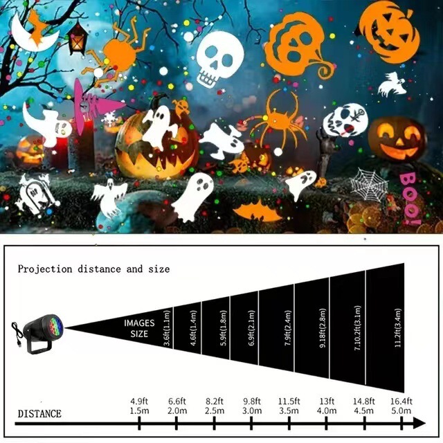 国境を越えた新型ハロウィーン投影灯室内の祝日装飾雰囲気灯16模様クリスマスプロジェクター舞台ランプ|undefined