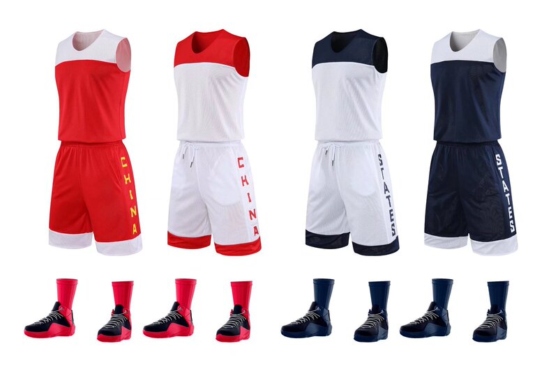 China Team USA Double-sided Basketball Uniform suit Men's and Women's League Jersey Shorts Summer Training Competition Training Adults