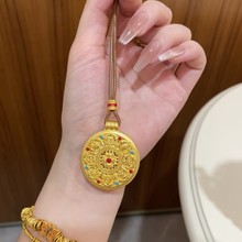 韦雪同款古法金珐琅金刚杵八宝罗盘吊坠女沙金咖啡色编绳项链批发