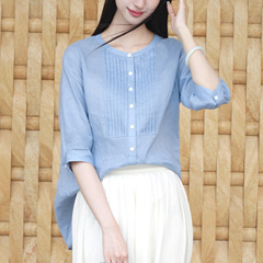 Xiaohe 25 秋の新薄いラミー無地シャツプリーツミッドスリーブ無地シャツ 1251C2157001