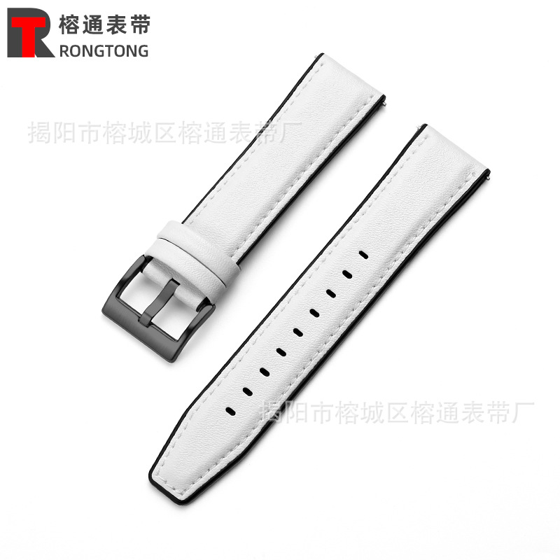 Adecuado para Huawei GT2 Samsung Galaxy suela de goma correa de reloj de cuero correa de muñeca de cuero de microfibra oreja de liberación rápida 20/22mm