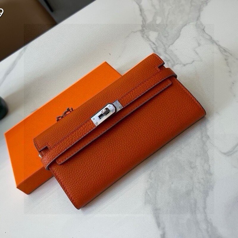 Kelly Lychee Pattern Leather Wallet for Women, European and American Style, First Layer Genuine Leather Clutch, Long Wallet, Shoulder Crossbody Chain Bag