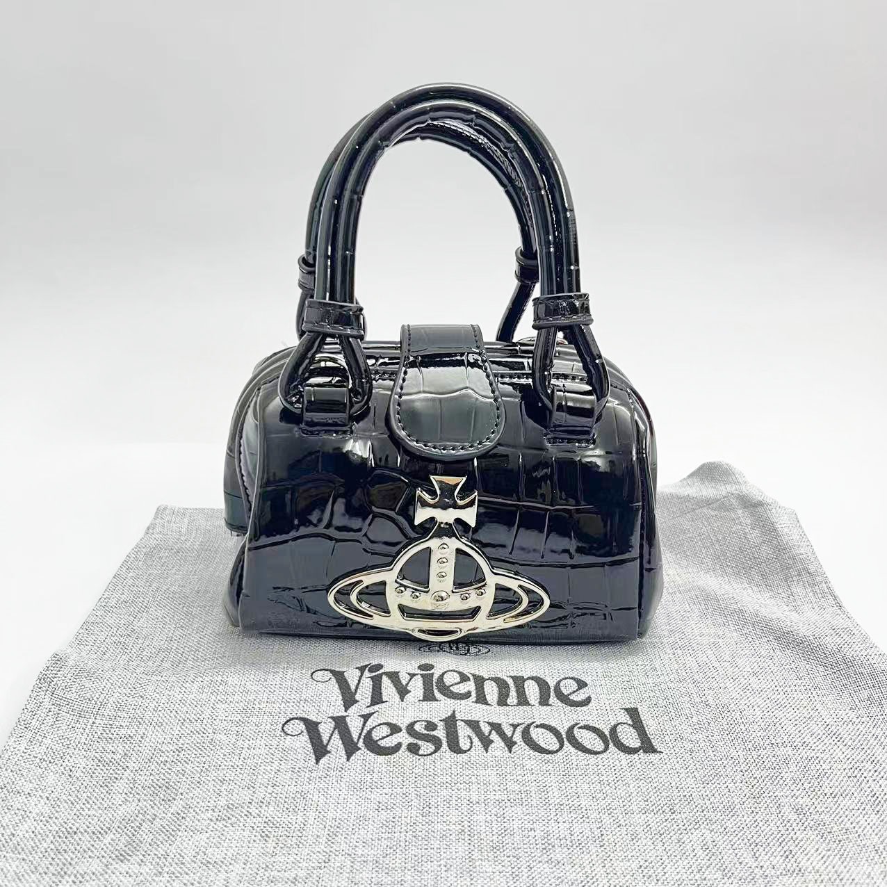 25新款西太后手提链条斜挎女包土星迷你中古复古鳄鱼纹漆皮小废包