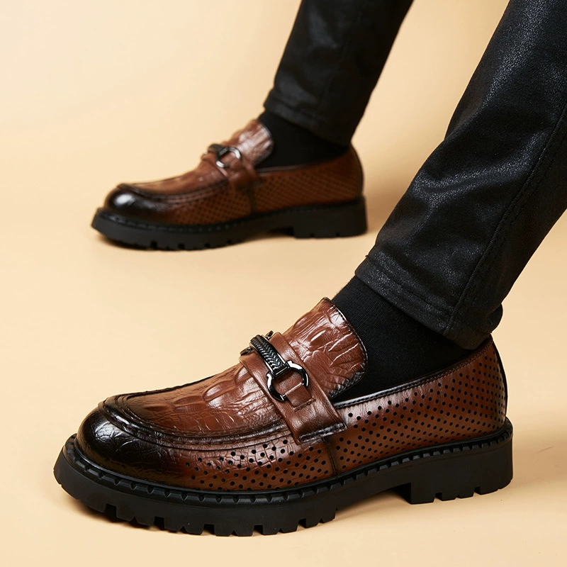 Мужские кожаные повседневные туфли с вырезами, деловой стиль, летняя новинка 2025 года, дышащие, из натуральной кожи, ботинки на одну ногу