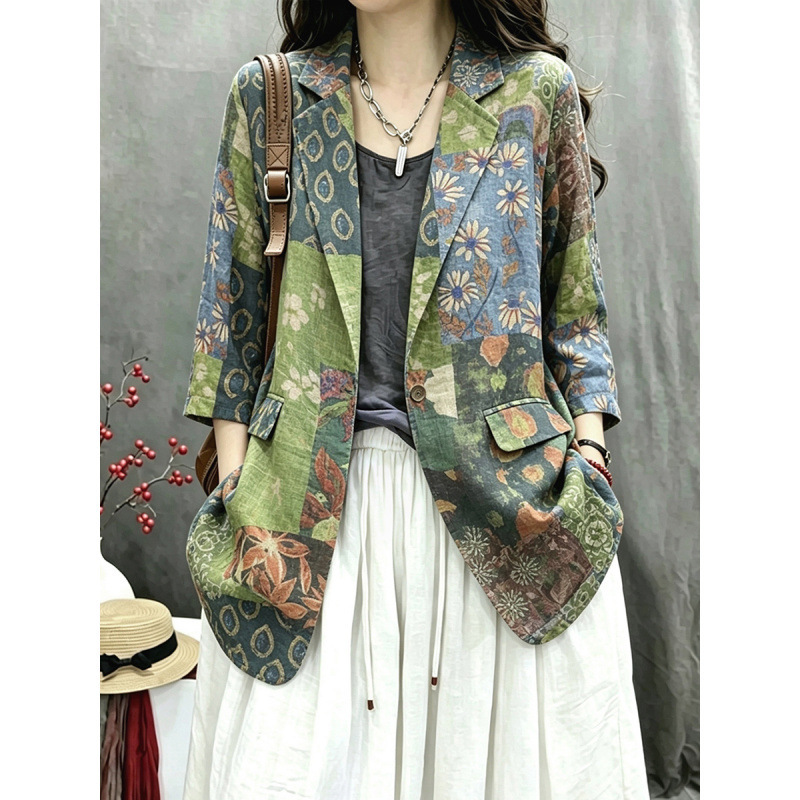Cotton and Linen Women's Clothing 2025 Summer New Style Ramie Printed Retro Loose Stylish Casual Versatile Long-Sleeved Suit Cotton and Linen Women's Clothing 2025 Summer New Style Ramie Printed Retro Loose Stylish Casual Versatile Long-Sleeved Suit