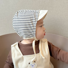 條紋護耳鴨舌帽嬰兒帽子春秋2024嬰幼兒胎帽護耳寶寶套頭包頭童帽