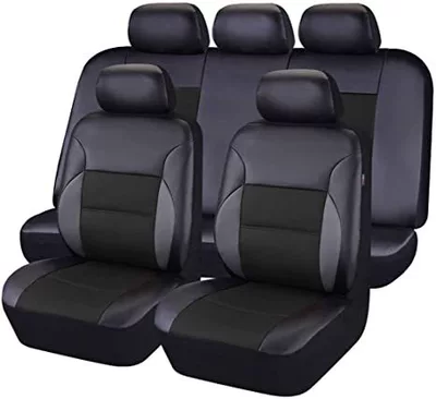 Foreign trade cross-border PU leather Foreign Trade car artificial leather 5-seater car universal arc sandwich stitching leather seat cover (Universal seat cover) - black-2-piece-set-single-seat-in-front-row