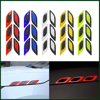 Car Body Stickers with Carbon Fiber Texture, Fender Reflective Stickers, Hood Light Eyebrow Anti-Scratch Glue Warning Stickers for Cars