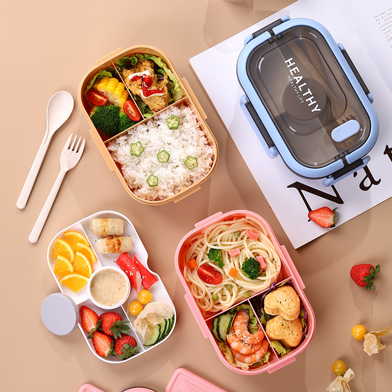 Caja de almuerzo de mano de división de dibujos animados para estudiantes con caja de almuerzo de ensalada