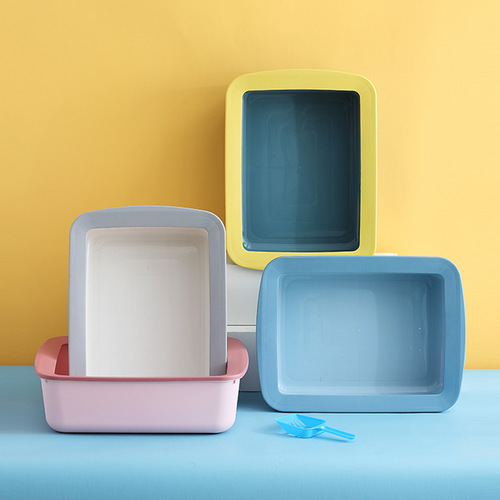 New home style small semi-enclosed cat litter box color matching rectangular cat litter box anti-splash cat toilet cat supplies