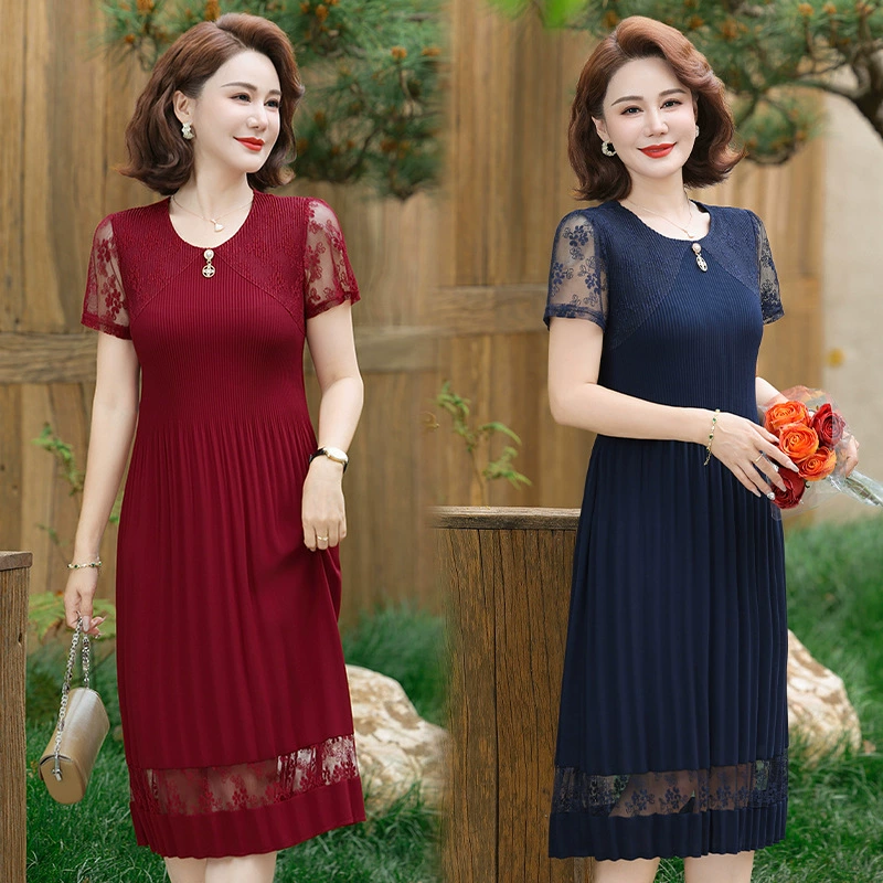 Летнее широкое женское платье для женщин среднего и пожилого возраста, летнее платье для мам среднего возраста, плиссированная юбка с короткими рукавами, элегантная